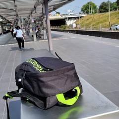 Mochila infantil Kappa preto com verde, som rapportert til iLost